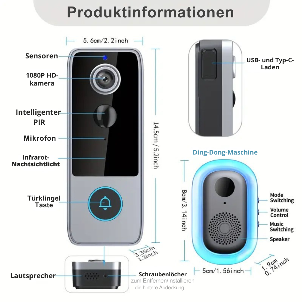GuardianBell Pro AI Nachtsicht-Türklingel
