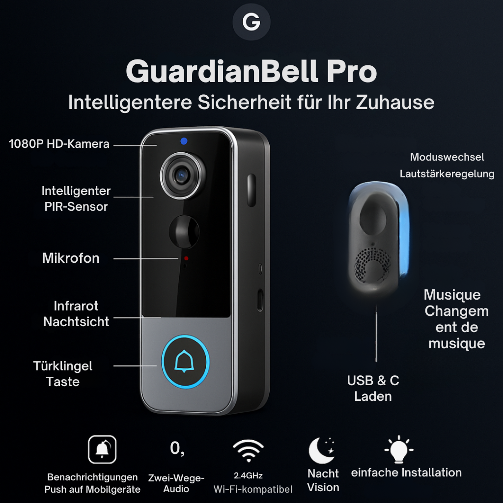 GuardianBell Pro AI Nachtsicht-Türklingel