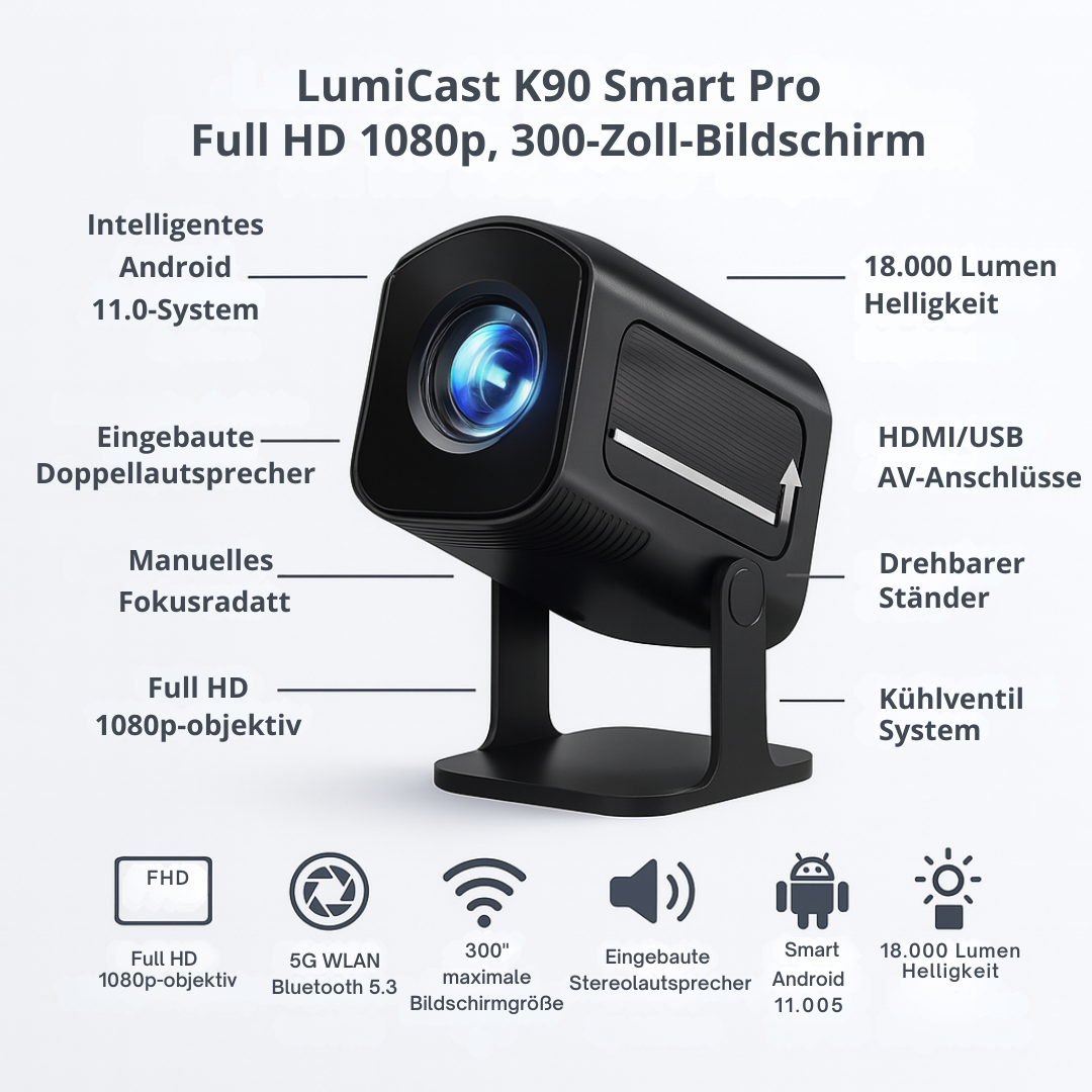 LumiCast K90 Smart-Projektor – Full HD 1080p mit Android-Unterstützung
