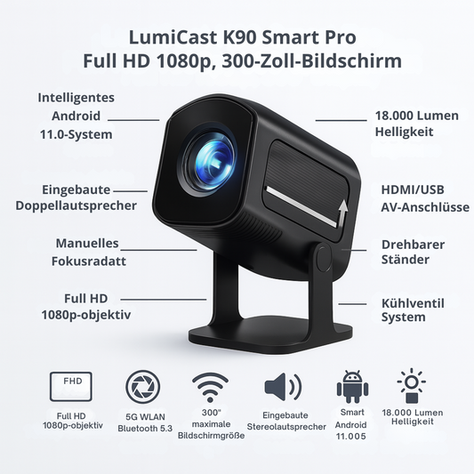 LumiCast K90 Smart-Projektor – Full HD 1080p mit Android-Unterstützung